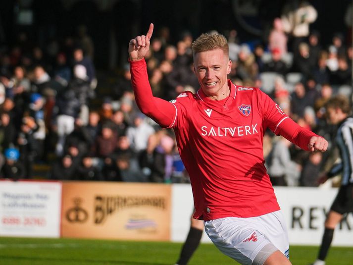 Patrick Pedersen skoraði loksins Evrópumark fyrir Valsmenn í gær.