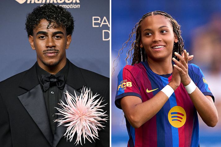 Blómið sem Lamine Yamal skartaði í kvöld vakti athygli. Þau Vicky López eru orðin ansi vön að fagna titlum, bæði með Spáni og Barcelona.