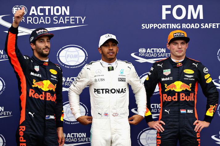 Daniel Ricciardo, Lewis Hamilton og Max Verstappen voru fljótustu menn dagsins.