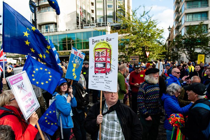 Andstæðingar Brexit mótmæltu um helgina.