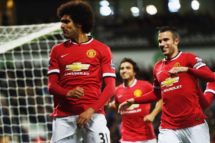 Marouane Fellaini fagnar marki með Robin van Persie