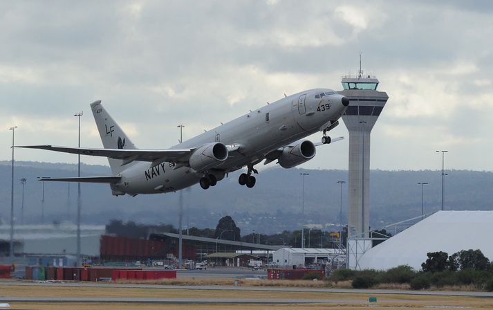 P-8 Poseidon flugvél sjóhers Bandaríkjanna flogið frá Ástralíu.