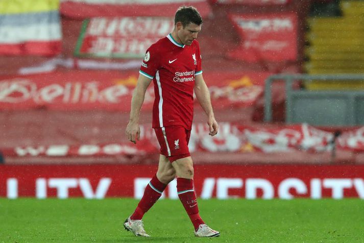James Milner og félagar í Liverpool voru þreytulegir á móti Brighton & Hove Albion á Anfield í gærkvöldi.