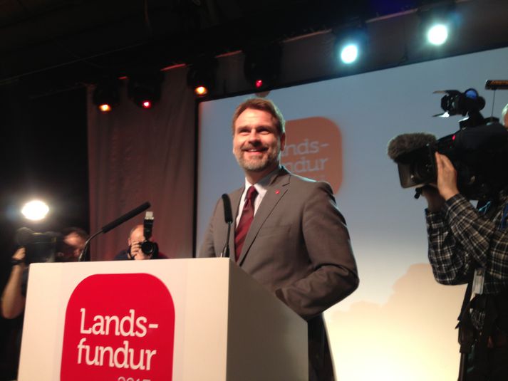Árni Páll ávarpaði landsfundargesti eftir að tilkynnt var um úrslit.