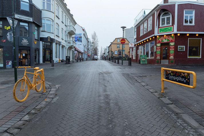 Miðbær Reykjavíkur á tímum kórónuveiru og samkomubanns.