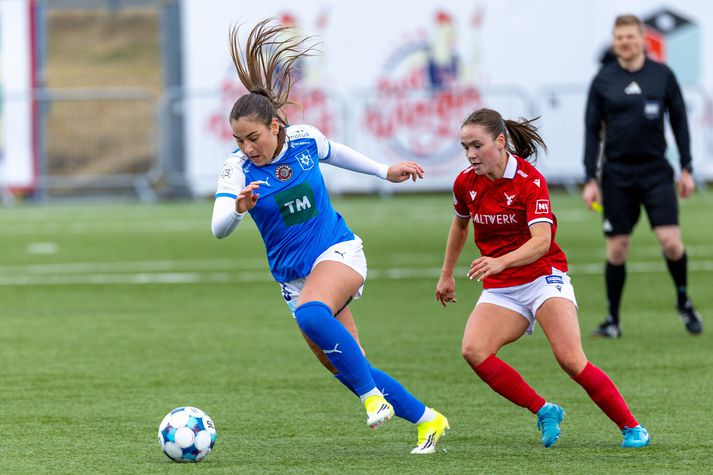 Andrea Mist Pálsdóttir er uppalin hjá Þór/KA en skoraði tvö mörk gegn liðinu í gær í búningi Stjörnunnar.