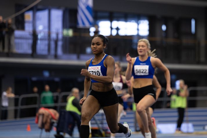 Christina Alba Marcus Hafliðadóttir á sprettinum í Laugardalshöll.