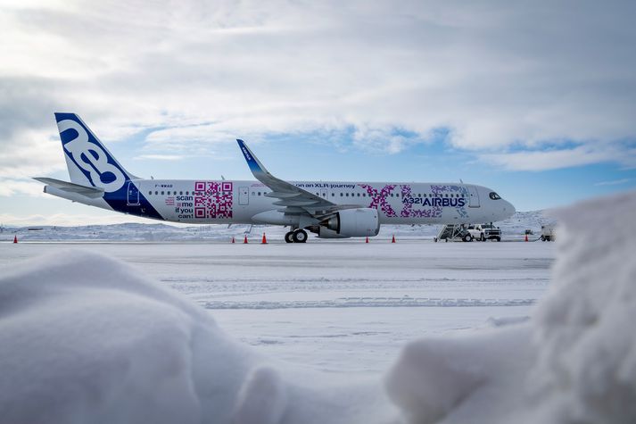 Airbus A321XLR á flugvellinum í Iqaluit í Nunavut-fylki í Kanada.