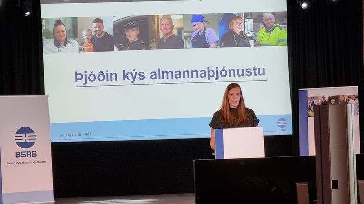 Sonja Ýr Þorbergsdóttir á þinginu í morgun.
