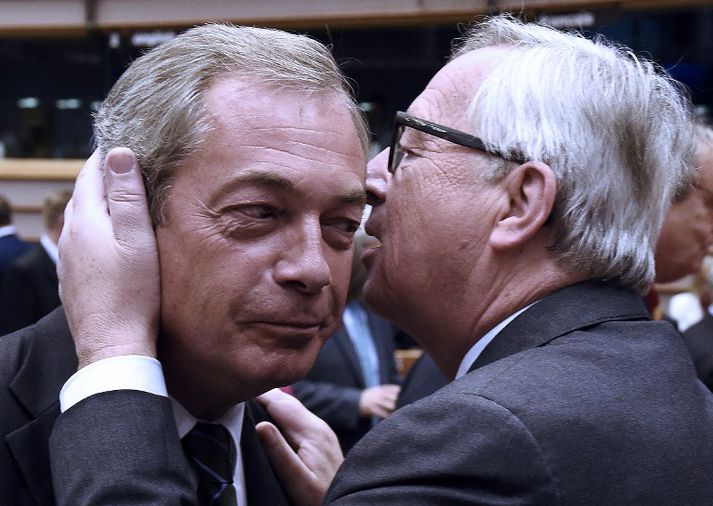 Nigerl Farage, leiðtogi UKIP, og Jean-Claude Juncker, forseti framkvæmdastjórnar ESB.