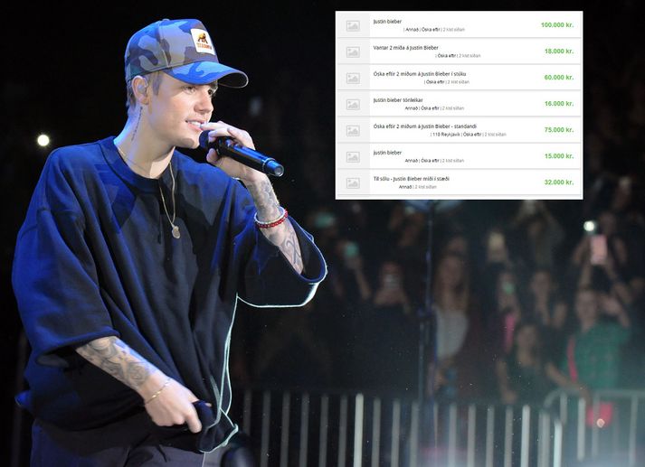 Margir leita nú á sölusíður á netinu til að sækjast eftir því að kaupa miða á uppsprengdu verði á tónleika Justin Bieber.