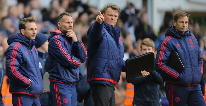 Louis van Gaal og aðstoðarmenn hans hjá Manchester United.
