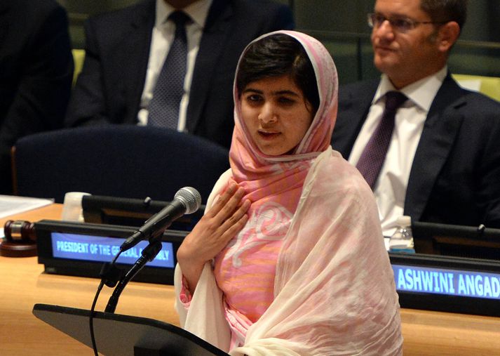 Malala Júsafsaí ávarpar Sameinuðu þjóðirnar.