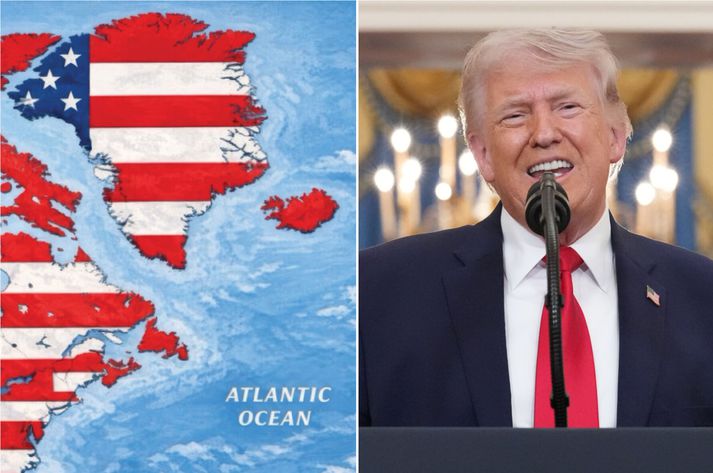 Tilefni færslunnar er óskýrt en þar er öll Norður-Ameríka, auk Grænlands og Íslands, þakin bandarísku fánalitunum.