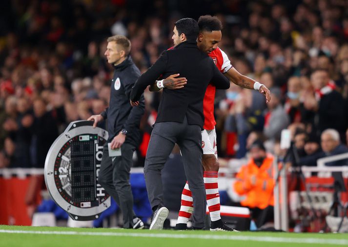Samband Pierre-Emerick Aubameyang og Mikel Arteta var orðið ansi súrt undir lokin.