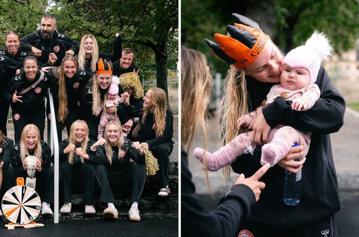 Guðný Árnadóttir fékk sérstaka kórónu sem KDFF-kóngurinn eftir endurkomuna í gær. Hún fagnaði frábærum sigri með fimm mánaða dóttur sinni.
