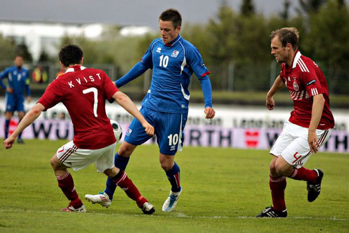 Gylfi Þór Sigurðsson í leiknum gegn Dönum um helgina.