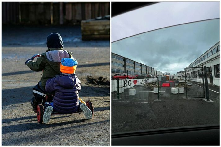 Hægra megin er Ármúlahúsnæðið eins og það lítur út í dag. Unnið verður að því næstu tvær vikurnar að standsetja húsið fyrir leikskólastarfsemi.