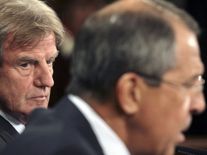 Bernard Kouchner og Sergei Lavrov, utanríkisráðherrar Frakka og Rússa á blaðamannafundi í Moskvu í dag.