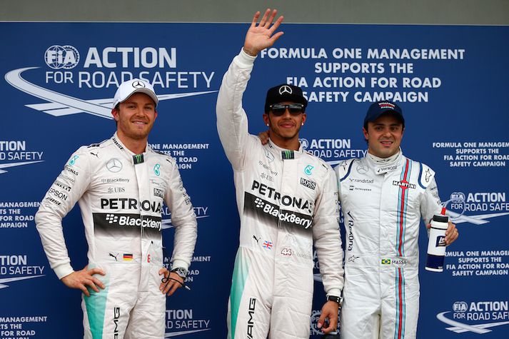 Topp þrír ökumenn dagsins. Rosberg, Hamilton og Massa (f.v.)