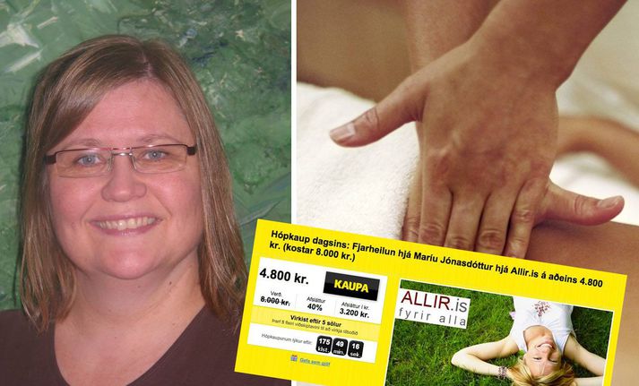 María Jónasdóttir nuddar ekki fólk heldur heilar það. Því miður fannst ekki mynd af einhverjum sem var að fjarheila.