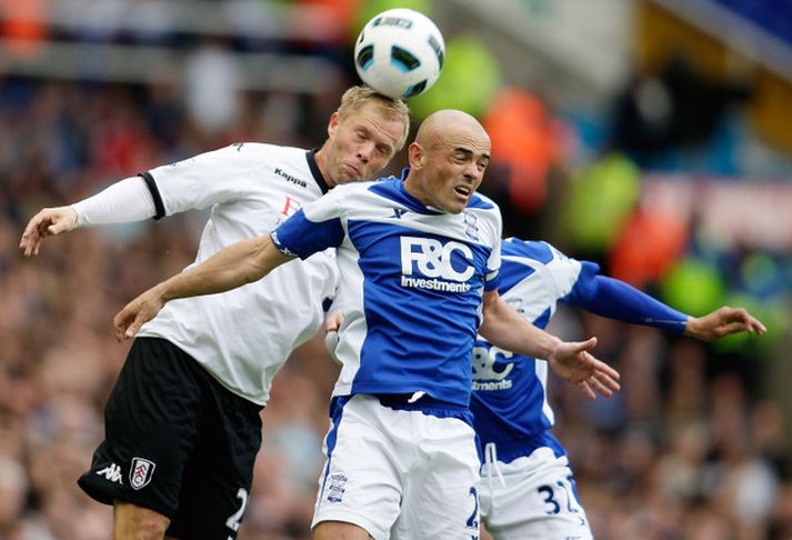 Eiður Smári Guðjohnsen í leik með Fulham á móti Birmingham sem verður einnig í Evrópudeildinni