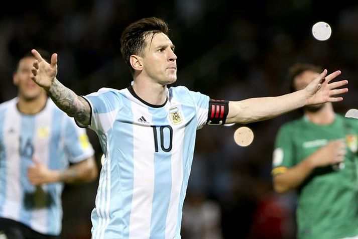Messi fagnar 50. marki sínu fyrir Argentínu.