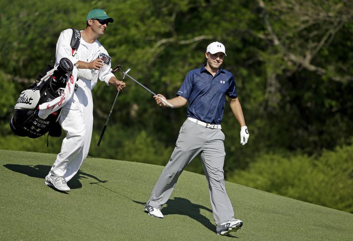 Jordan Spieth á 12. holu í dag.