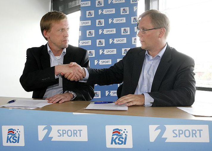 Geir Þorsteinssson, formaður KSÍ, og Ari Edwald, forstjóri 365 miðla. Fréttablaðið/pjetur