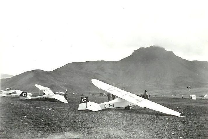 Svifflugur Þjóðverja á Sandskeiði sumarið 1938.