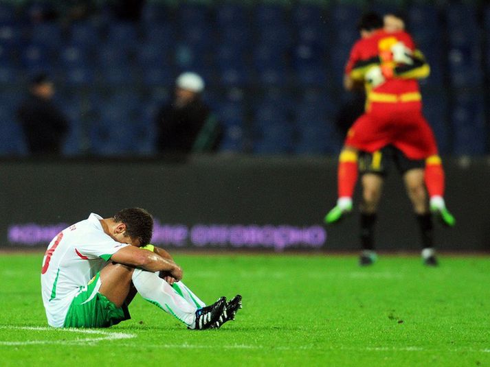 Stiliyan Petrov, fyrirliði Búlgara, gat ekki leynt vonbrigðum sínum í leikslok í gær.