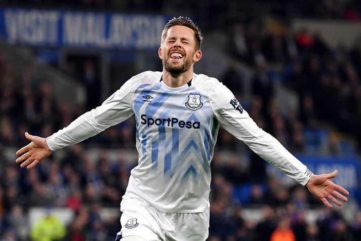 Gylfi Þór Sigurðsson fær vonandi tækifæri til að komast aftur á skrið og fara að skora og leggja upp mörk fyrir Everton liðið. Hér fagnar hann marki í fyrra.