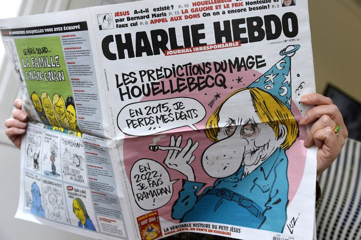 Hér sést forsíðan á nýjasta tölublaði Charlie Hebdo.