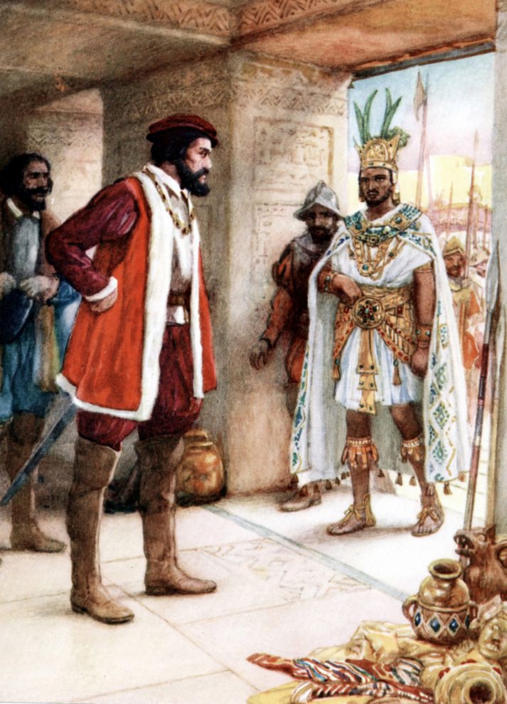 Cortés hittir Montesúma annan, konung Asteka.