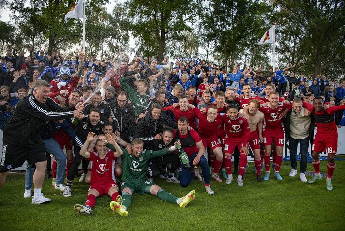 Fögnuður Lyngby var ósvikinn í leikslok.