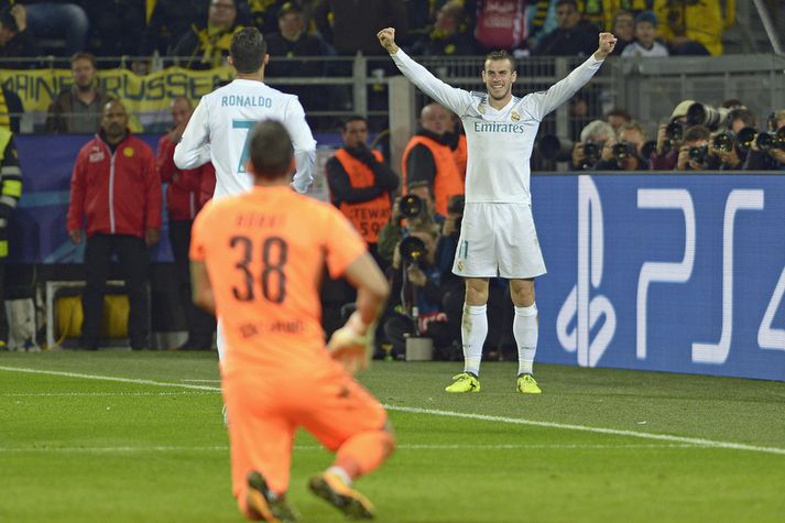 Gareth Bale fagnar marki sínu í síðasta leik hans í búningi Real Madrid sem var í lok september.