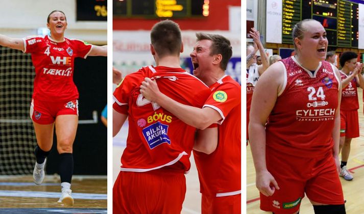 Kvenna- og karlalið Hauka í handbolta verða í eldlínunni á Ásvöllum í dag ásamt kvennaliði félagsins í körfubolta.
