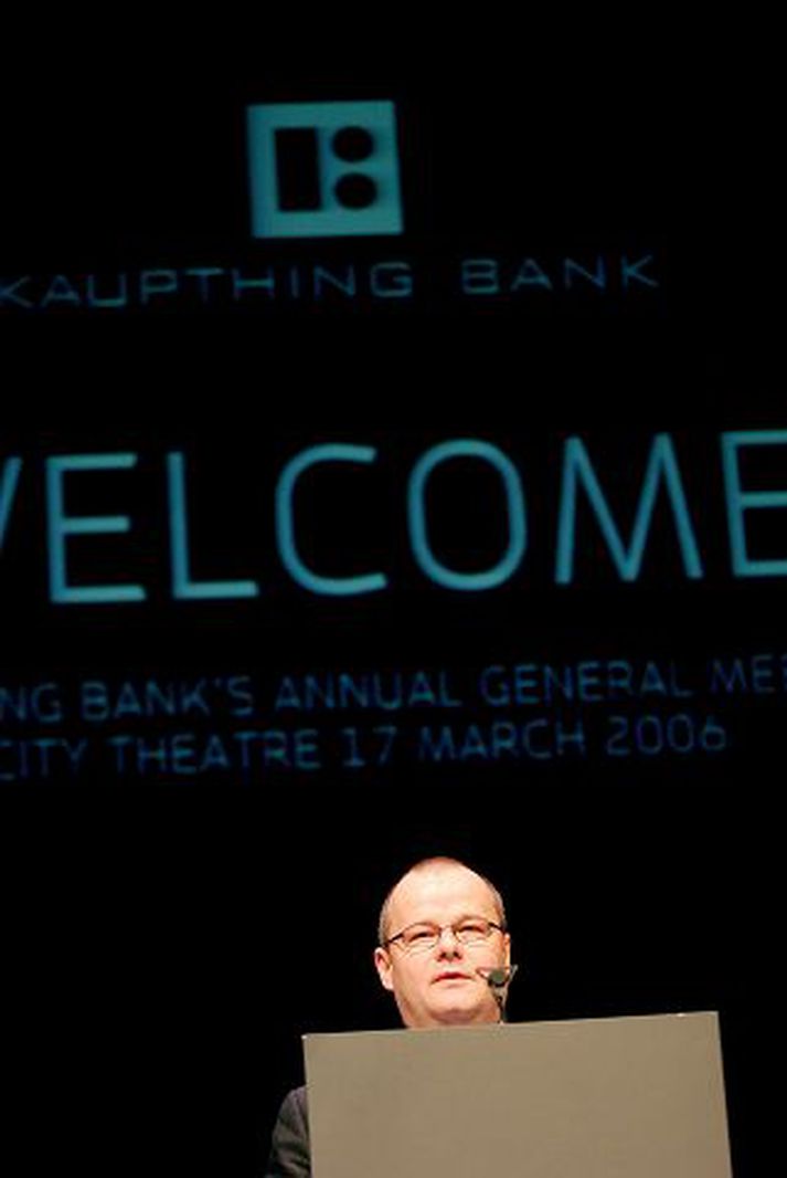 sigurður Einarsson stjórnarformaður Kaupþings banka heldur ræðu á aðalfundi bankans í mars í fyrra.