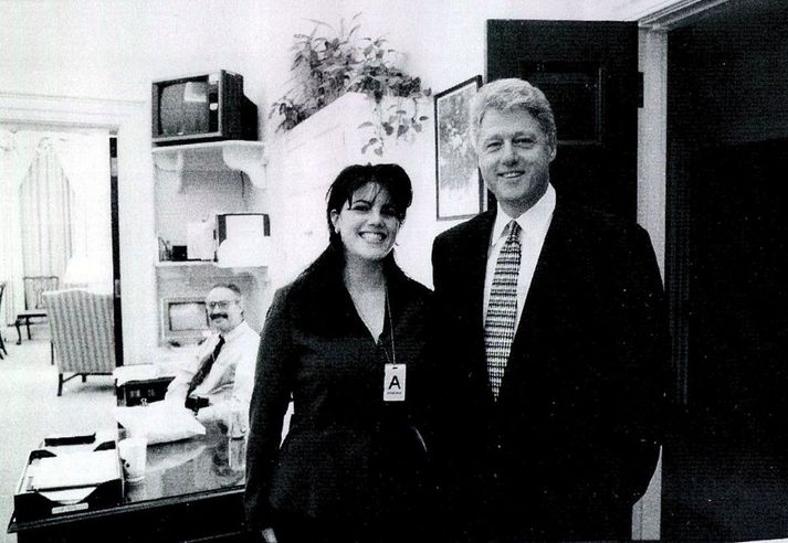 Monica Lewinsky og Bill Clinton í Hvíta húsinu.