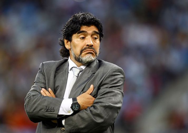 Diego Maradona stýrði Argentínu á HM 2010.