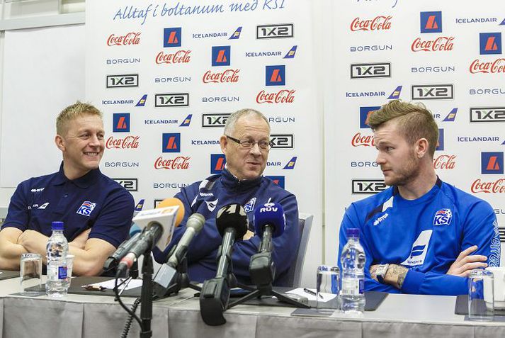 Landsliðið verður í eldlínunni á Laugardalsvellinum í kvöld en liðið mætir því króatíska í fyrri leik liðanna um sæti á HM í Brasilíu á næsta ári. Heimir, Lagerbäck og Aron Einar voru borubrattir á blaðamannafundi í gær. Árangur liðsins hefur ekki komið þjálfaranum á óvart, þetta var alltaf markmiðið.