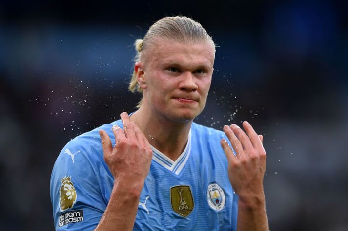 Erling Haaland verður í sviðsljósinu með Manchester City á Bernabeu í kvöld.