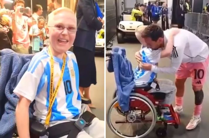 Ægir Þór var eðlilega í skýjunum eftir að hafa faðmað Lionel Messi í gær.