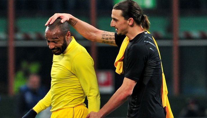Thierry Henry og Zlatan Ibrahimovic eftir leikinn í kvöld.