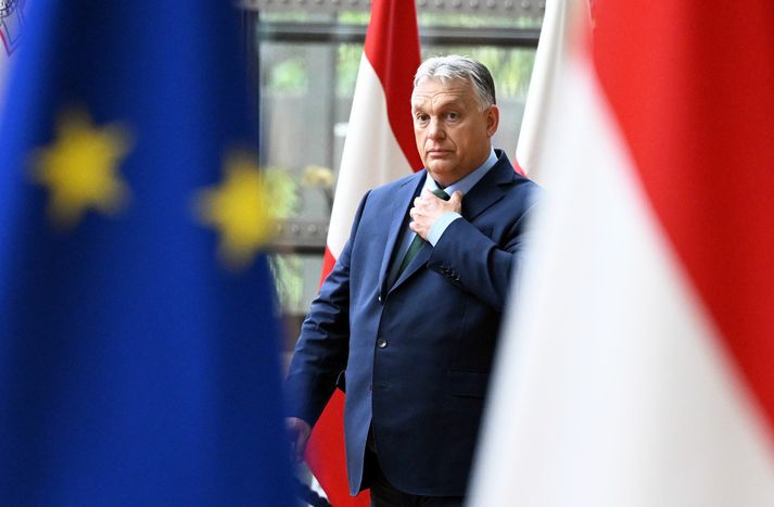 Viktor Orban í Brussel í dag. Ungverjaland tók forsæti innan leiðtogaráðs ESB í dag.
