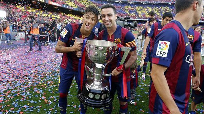 Xavi og Neymar er liðið varð spænskur meistari árið 2015.