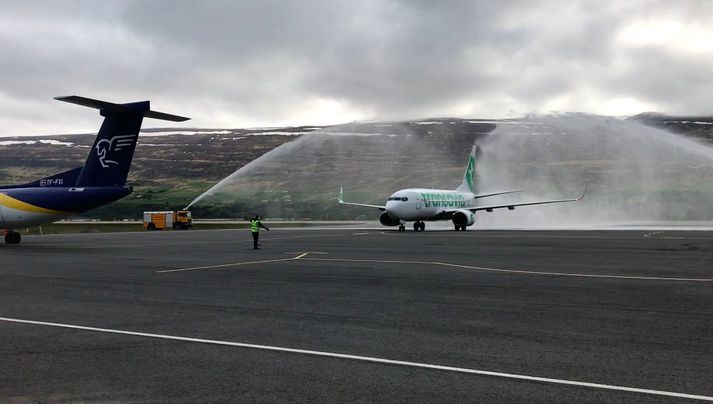Fyrsta flugi Transavia og Voigt var tel tekið á Akureyri í vor.