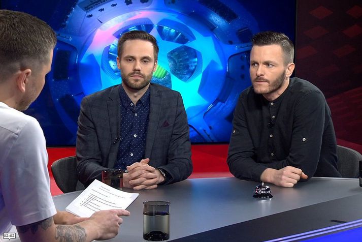 Albert Brynjar Ingason og Jóhann Már Helgason sjást hér keppa í spurningakeppninni í Heiðursstúkunni.