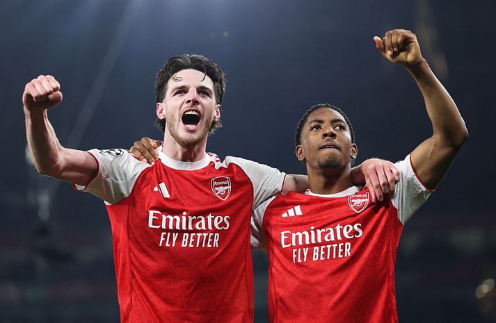 Declan Rice og Myles Lewis-Skelly fögnuðu vel eftir að hafa tryggt sér sæti í úrslitaleik Meistaradeildar Evrópu.
