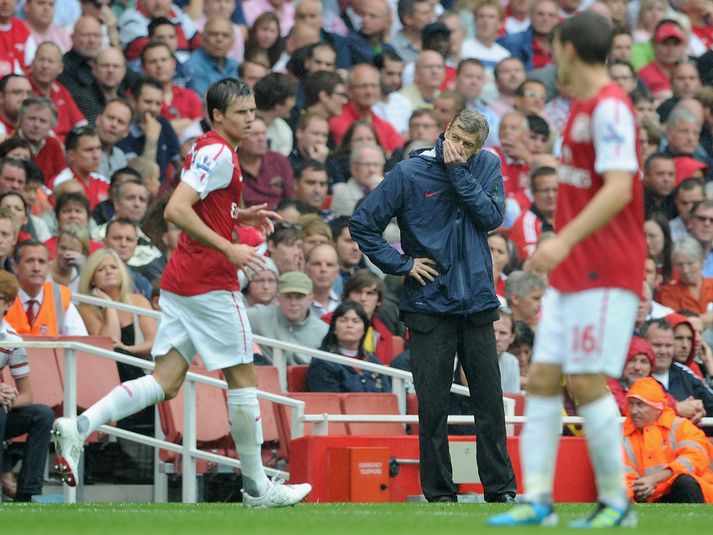Arsene Wenger, stjóri Arsenal, gat ekki leynt vonbrigðum sínum.